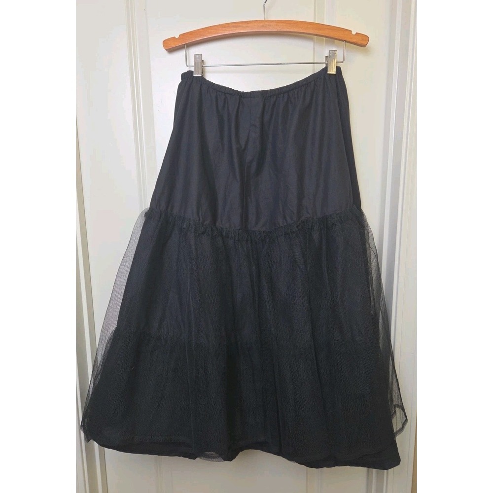 Vtg Laura Ashley Petticoat Black Cotton Tulle Great Britain 80s 90 Whimsygoth - Picture 6 of 15
